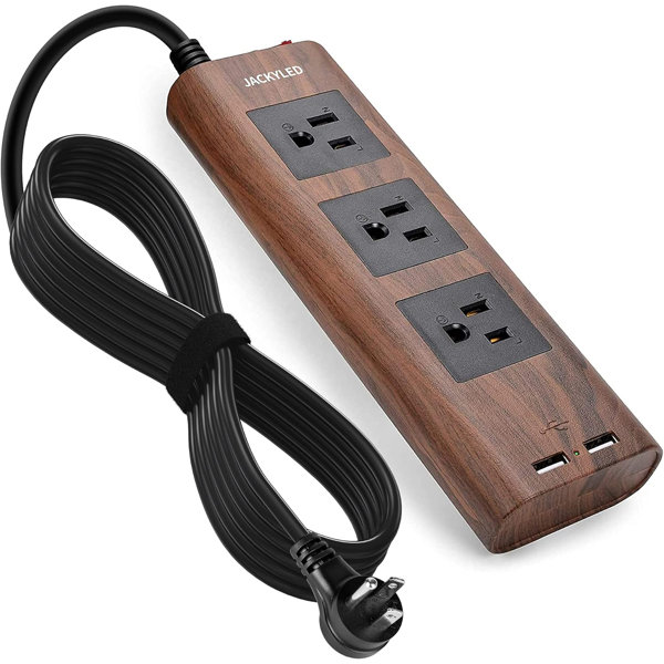 JACKYLED 9.8ft Desktop Power Strip with USB Flat Plug Brown Extension